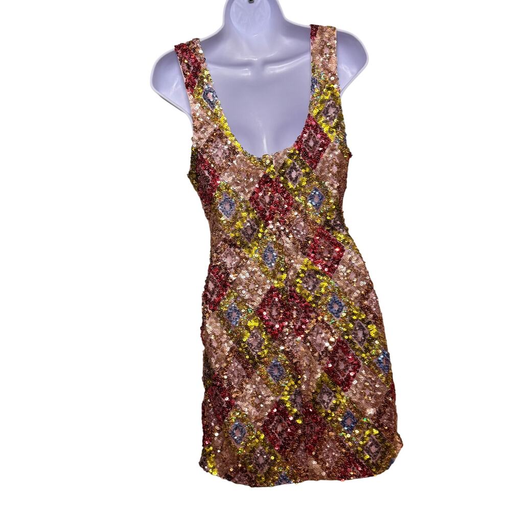 Estelle’s Closet Isla Sequin Mini Dress Multicolor Gold - Picture 5 of 8